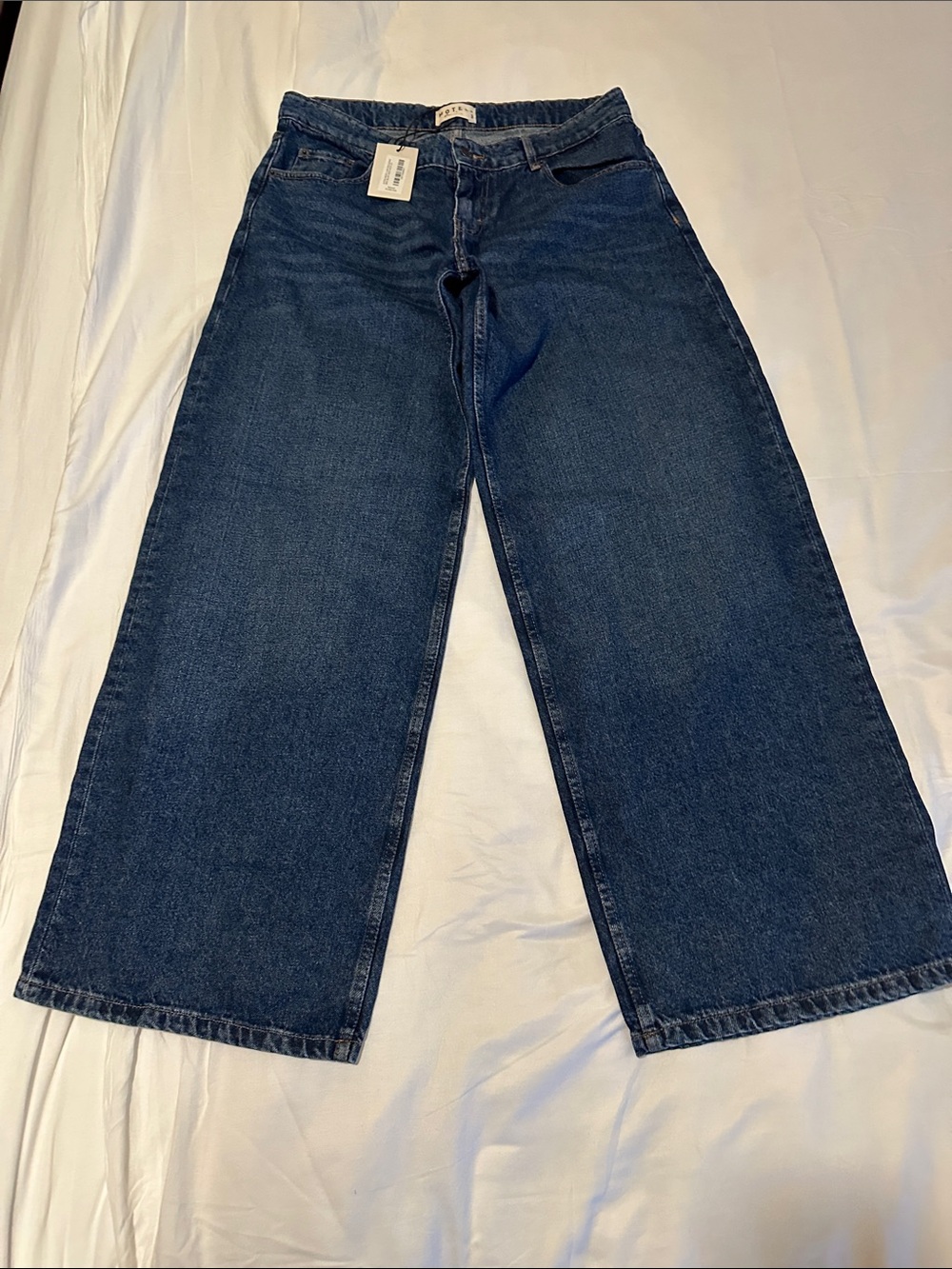 Motel Rocks Indigo High-Rise Wide Leg Flare Jeans